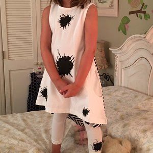 Kid Cuteture Girl Size 6 Sylvia 2-Piece Outfit Set Black White Stripe & Splash